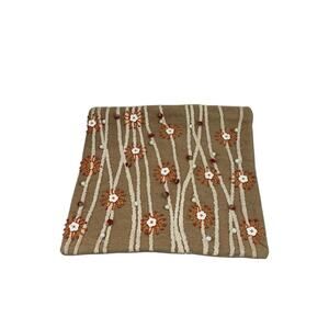 Pier One 15x15 Square Throw Pillow Cover Beaded Beige Brown Orange Wool READ